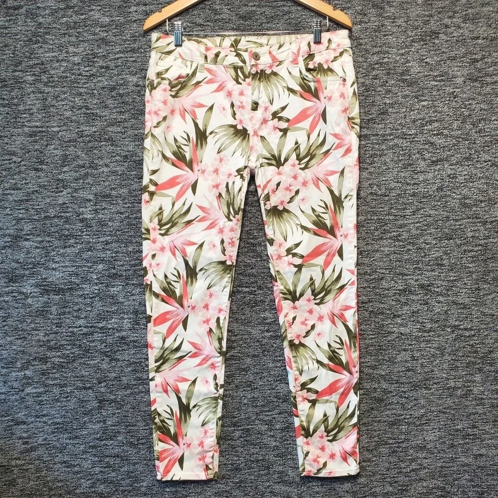 Buffalo David Bitton Gibson Skinny Jeans Womens 30 Pink Green Tropical Floral